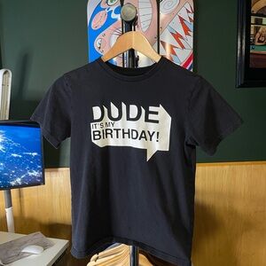 Dude it’s my birthday Place Black Graphic Logo Tee boys L